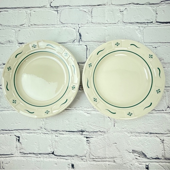 Longaberger Pottery Heritage Green Bread & Butter Plates Set of 2 - Picture 2 of 6